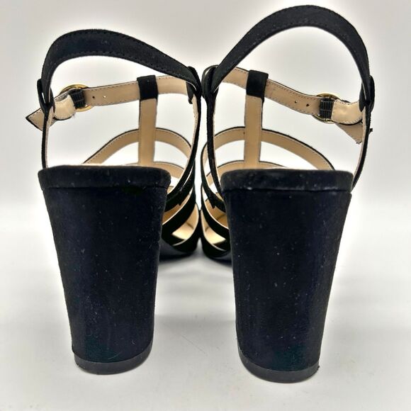 Liz Claiborne Newell Black Vegan Suede Closed Pointed Toe Strappy Heels 9.5 - Picture 7 of 12